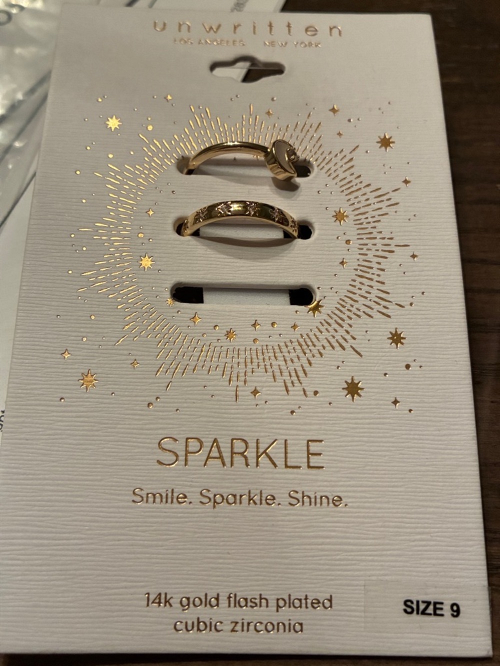 Unwritten Sparkle 14k gold flash plated cubic zirconia set of 2 rings